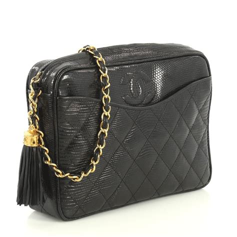 chanel vintage lizard-embossed camera bag